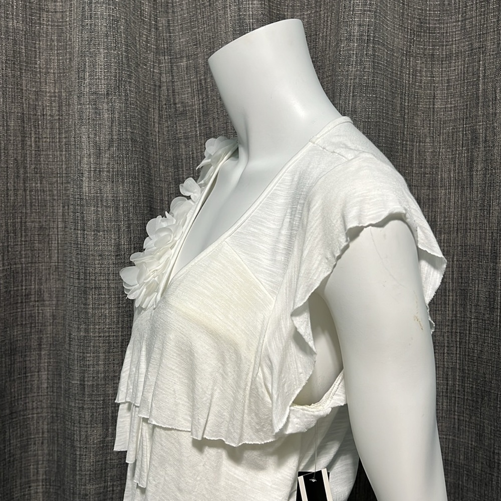 NWT A. Byer Tiered Ruffle V Neckline Solid Slub Jersey Top Large Juniors - Picture 5 of 8